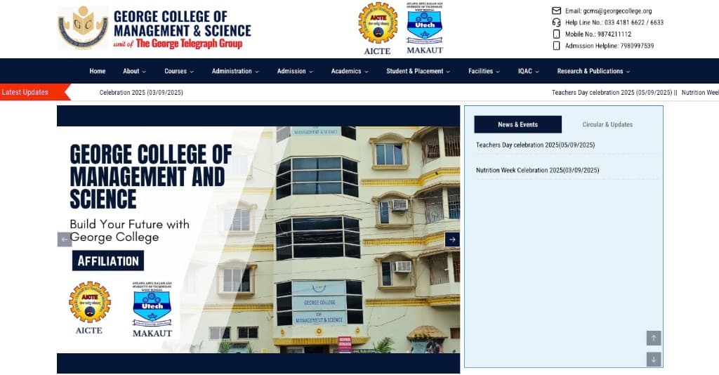 George College homepage with campus carousel and news sidebar