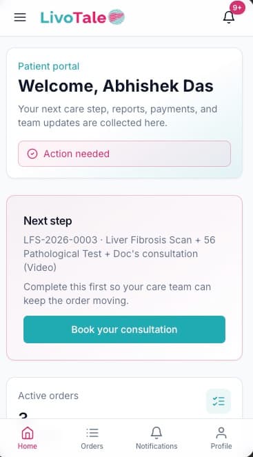 LivoTale patient portal mobile dashboard