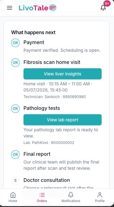 LivoTale patient order progress stepper