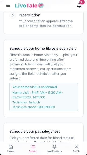 LivoTale patient home visit confirmation