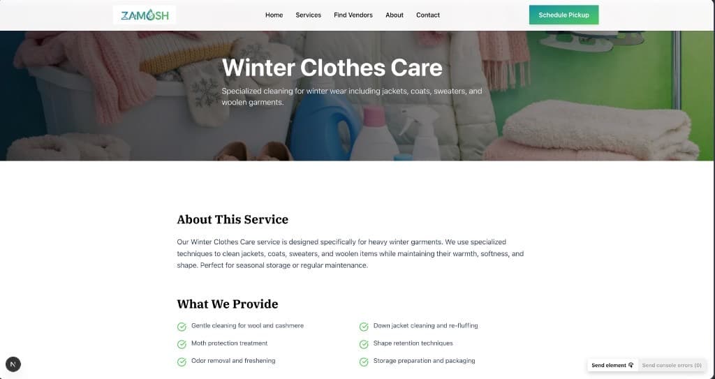 Zamosh Winter Clothes Care service detail page
